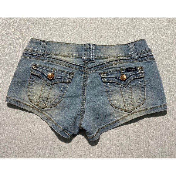 Angels Pants - Angels Y2K Low Rise Denim Shorts Light Wash Distressed Blue Juniors Size 7